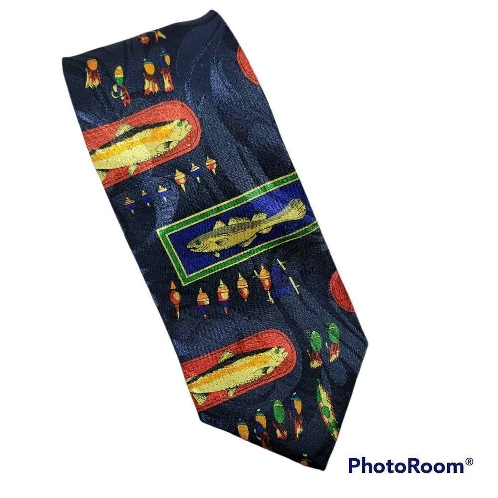 Beverly Hills‎ Polo Club Fishing Tie 58" Novelty Necktie Fish Lure Bobber Blue